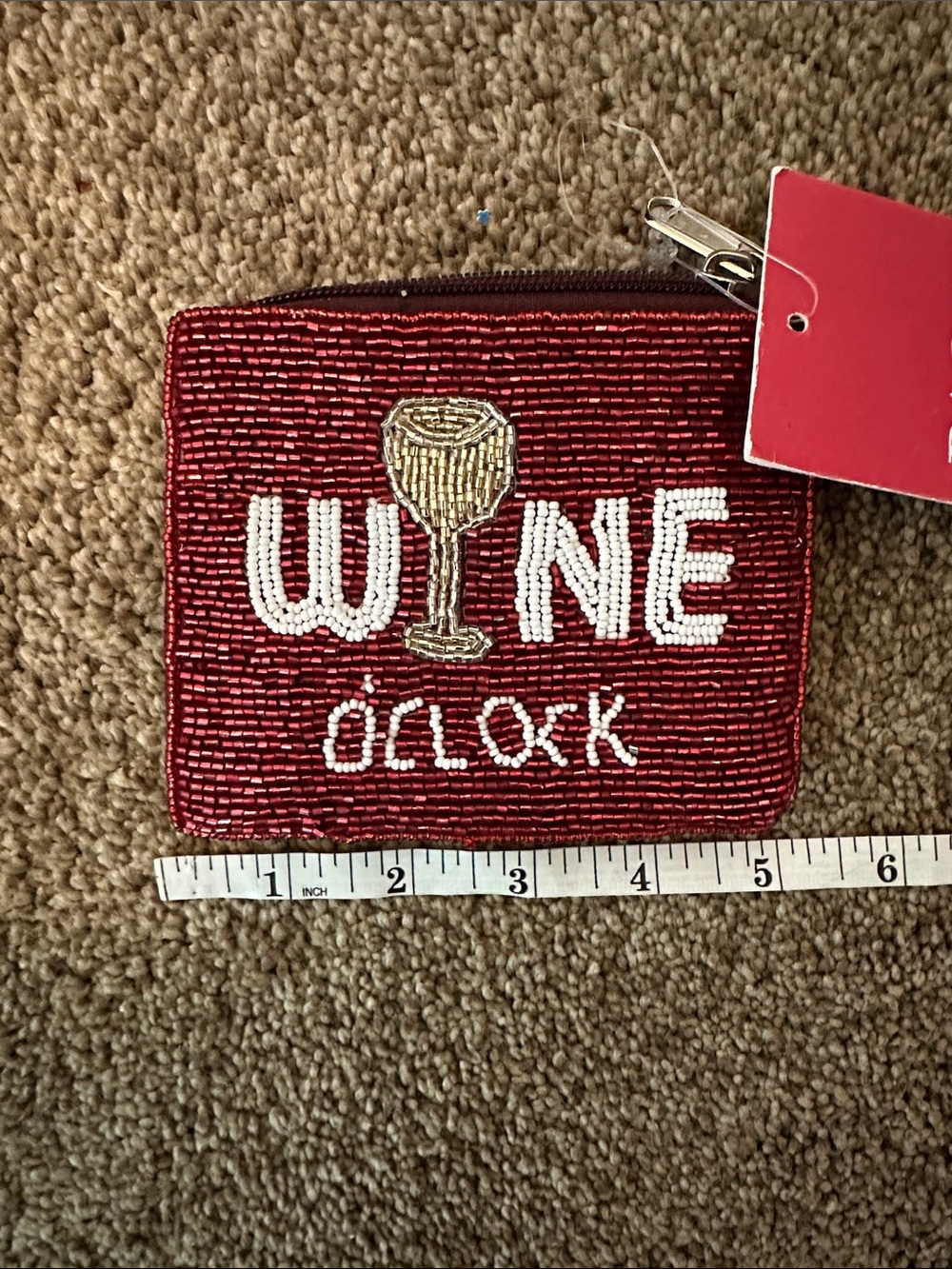 BACCI Red Beaded 'Wine O'Clock' Zip Coin Pouch - Picture 4 of 6